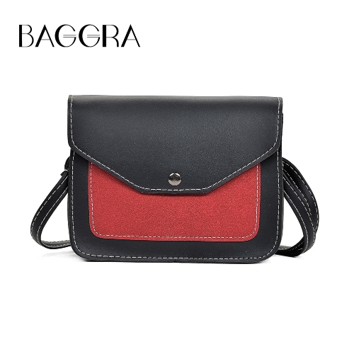 

Fashion Women Contrast Color PU Leather Crossbody Bag Flap Front Vintage Messenger Bag Casual Shoulder Bag