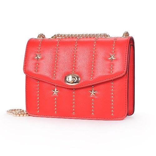

Mini Crossbody Bag PU Leather Rivet Hasp Chain Shoulder Messenger Bag Handbag Red/Black/White