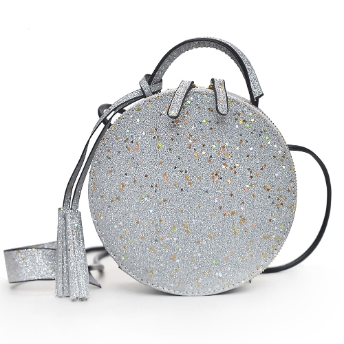 

Мода женщин круглый кросс-чехол Sequined Кожа PU Круг Мини Сумка Сумка Серый / Серебряный