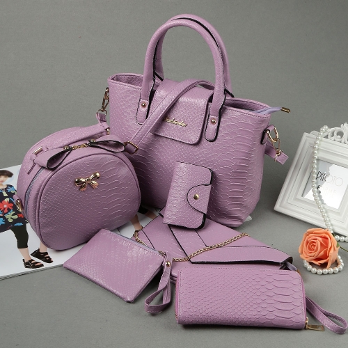 

Women Handbag Set PU Leather Snake Skin Pattern Clutch Bag Crossbody Bag Wallet Coin Bag Card Bag 6 Piece