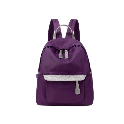 Neue Frauen Kleine Nylon-Rucksack-Leder Reißverschluss beiläufige wasserdichte Schoolbag Reisetasche Schwarz / Dunkelblau / Dunkellila