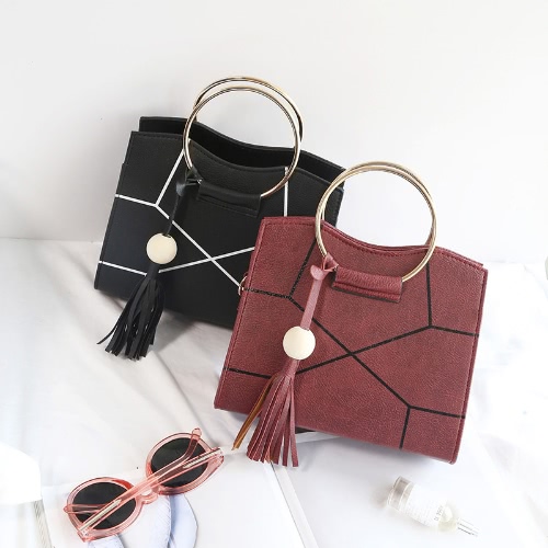 

Женщины Crossbody сумка Кожа PU Контраст Геометрические печатные металлические кольца кисти Элегантная сумка