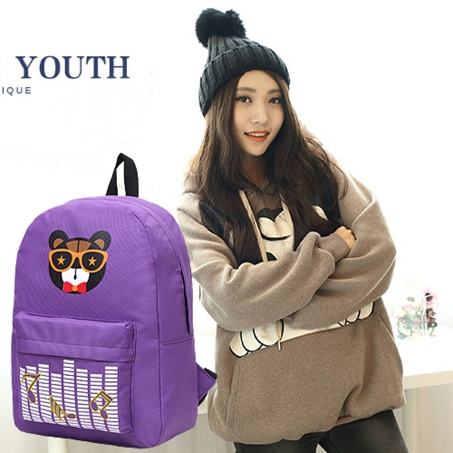 

New Fashion Women Backpack Printed Pattern Front Zipper Pocket Candy Color School Traveling Bag