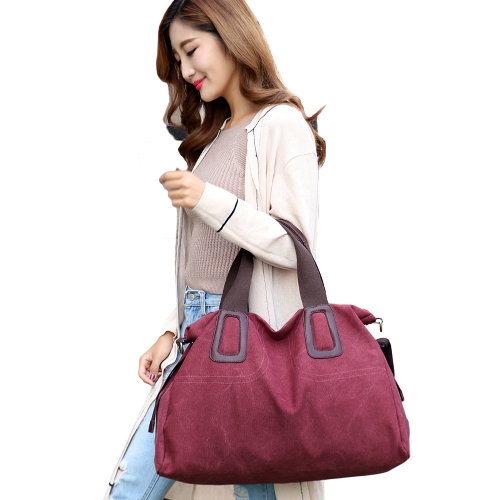 

WomenCanvas Handbag Casual Large Capacity Tote Bag Solid Color Messenger Crossbody Shoulder Bag