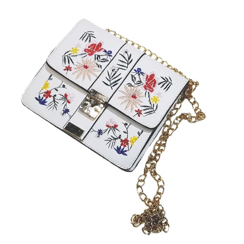 

Женская мода Вышивка Crossbody Сумка Сумка цепи PU кожаная сумка черный / белый
