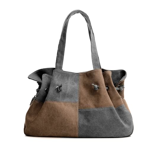 Fashion Women Canvas Handbag Contrast Color Casual Messenger Shoulder Bag Tote Black/Blue/Grey/Red