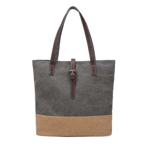 Women Canvas Handbag Contrast Splicing Zipper Multi-Pocket Large Capacity Casual Laptop Bag Shoulder Tote Bag