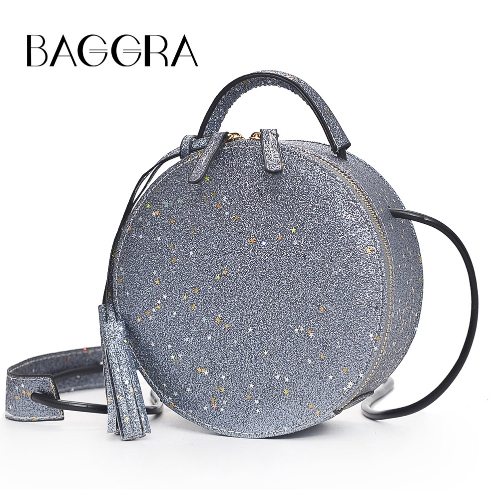 

Fashion Women Round Crossbody Bag Sequined PU Leather Circle Mini Shoulder Bag Handbag Grey/Silver