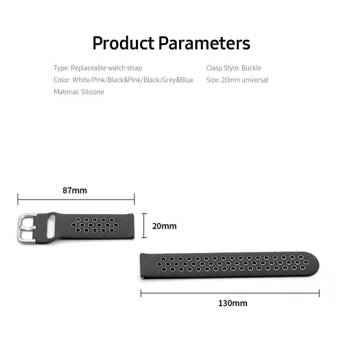 

Replaceable Silicone Watch Strap Buckle Breathable Watch Band Strap Compatible with 20mm Universal Smart Watch Black&Pink