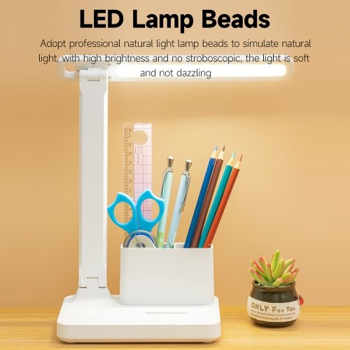 

Rechargeable Eye-caring LED Desk Lamp Foldable Reading Lamp with 3-gear Adjustable Color Temperature Phone Stand Pen Holder