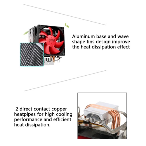 

PCCOOLER 2 Heatpipes Radiator Quiet 3pin Mini CPU Cooler Heatsink Fan Cooling with 80mm Fan for Desktop Computer