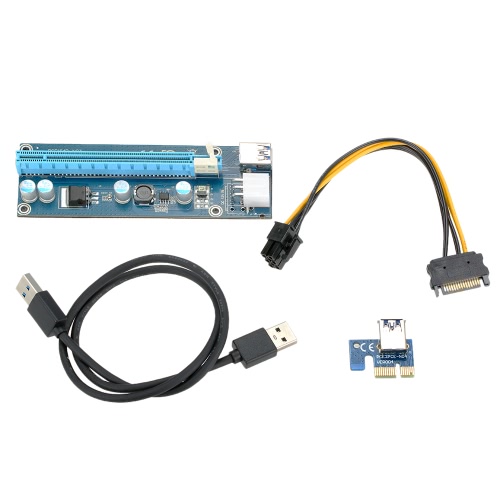 

USB 3.0 PCI-E PCI E Express Extender Riser Card PCI-E 1X to 16X Adapter with SATA 15 Pin-6Pin Power Cable 60cm USB Cable for Bitcoin Mining PC Desktop Laptop