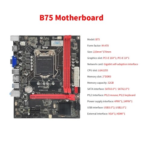 

Jingsha B75 Motherboard M-ATX LGA1155 DDR3 Mainboard i5 3470 Core CPU