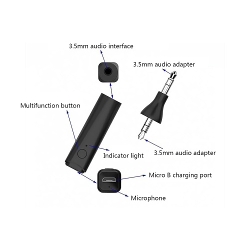

Зажим с воротником 3,5 мм Автомобильный BT Receiver Wireless 5.0 Ручной музыкальный AUX-ресивер