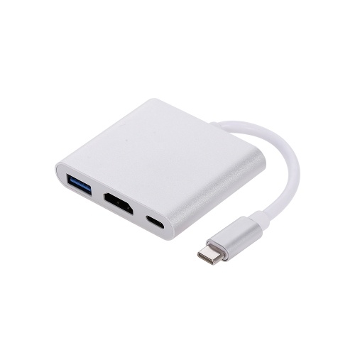 

3in1 Type-C to USB3.0 + HDMI + PD Adatper Multi-Function Type-C HUB Splitter Converter Silver