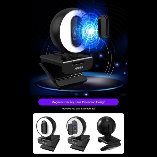 

ASHU 2M Pixel 1920x1080P High Definition Video Webcam Autofocus Function 3 Colors Temperature Stepless Dimmable Selfie Filling Lamp with 2 Noise Reduction Mic M-agnetic P-rivacy Cam P-rotection Design USB2.0 C-harging Port C-omputer PC Camera for Video Co