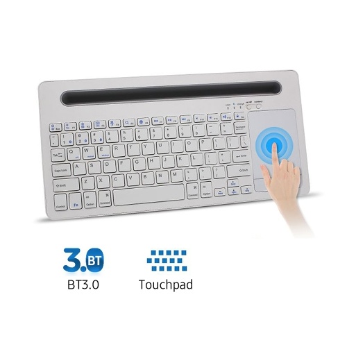

BT Keyboard with Touchpad Wireless Rechargeable Keyboard with Triple Pairing Function Support IOS Android Windows White