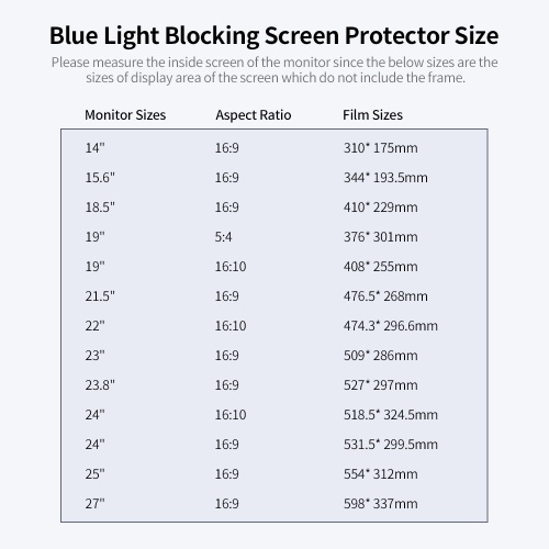 

Blue Light Blocking Screen Protector 2 Sides Optional Installation Anti Glare Film for 24'' Monitor with 16:9 Aspect Ratio