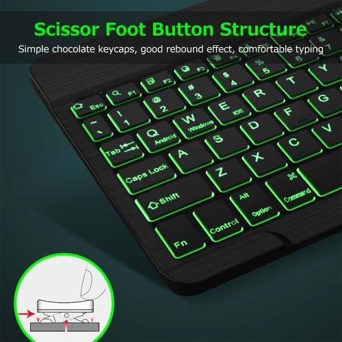 10 inch Wireless BT Keyboard Ultra-thin Rechargeable BT Keyboard Three-system Compatible 7-color Monochrome backlight Black 