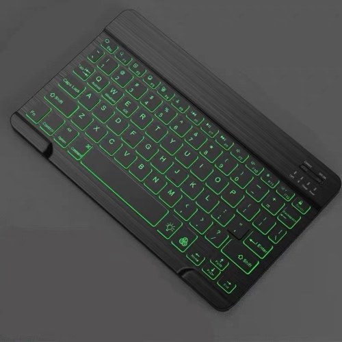 10 inch Wireless BT Keyboard Ultra-thin Rechargeable BT Keyboard Three-system Compatible 7-color Monochrome backlight Black 