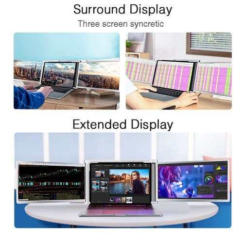 13.3 inches Laptop Expansion Screen FHD Portable Tri-screen Monitor with 1 Cable for 2 Displays for Windows, MacOS for 13.3-17.3 inch Laptop 
