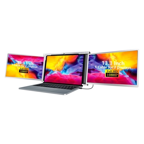 13.3 inches Laptop Expansion Screen FHD Portable Tri-screen Monitor with 1 Cable for 2 Displays for Windows, MacOS for 13.3-17.3 inch Laptop 