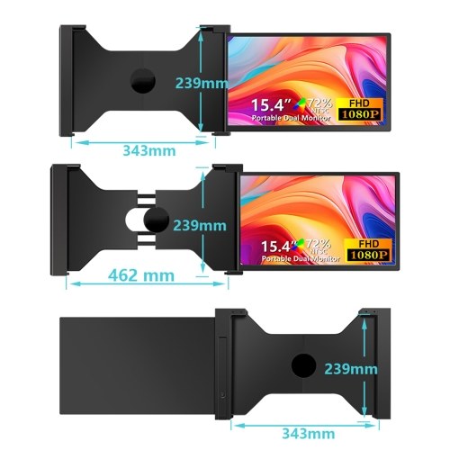 15.4 inches Laptop Expansion Screen Portable Monitor for Laptop FHD 1920*1080 IPS Dual-screen Monitor Foldable Design Plug-and-Play for 15.6-17.3 inch Laptop Support Windows, MacOS 