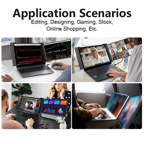 15.4 inches Laptop Expansion Screen Portable Monitor for Laptop FHD 1920*1080 IPS Dual-screen Monitor Foldable Design Plug-and-Play for 15.6-17.3 inch Laptop Support Windows, MacOS 