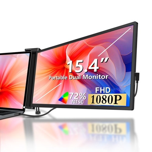 15.4 inches Laptop Expansion Screen Portable Monitor for Laptop FHD 1920*1080 IPS Dual-screen Monitor Foldable Design Plug-and-Play for 15.6-17.3 inch Laptop Support Windows, MacOS 