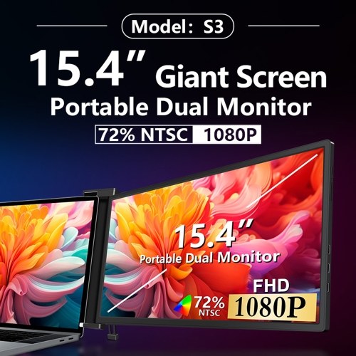15.4 inches Laptop Expansion Screen Portable Monitor for Laptop FHD 1920*1080 IPS Dual-screen Monitor Foldable Design Plug-and-Play for 15.6-17.3 inch Laptop Support Windows, MacOS 