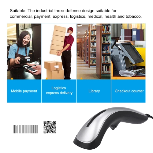 

Handheld Wired USB Data Collector QR/1D/2D Barcode Scanner Reader Laser Bar Code POS Terminal Black