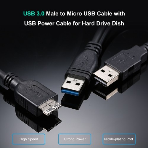 

USB 3.0 Male to Micro USB Cable with USB Power Cable for Hard Drive Dish HDD Black 1M