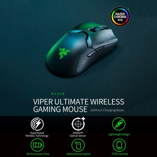 

Razer Viper Ultimate Wireless Gaming Mouse Беспроводная технология HyperSpeed 20000DPI FOCUS + Оптический датчик (без зарядной базы)