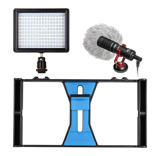 Andoer Handheld Smartphone Video Rig Phone Tripod Mount Stabilizer + Dimmable LED Light + Microphone