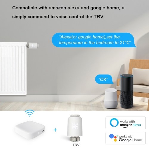 Tuya Zigbee Thermostatic Radiator Valves Intelligent Temperature Controller + Tuya ZigBee3.0 Wireless Intelligent Home Gate-way Compatible with Alexa Google Home 