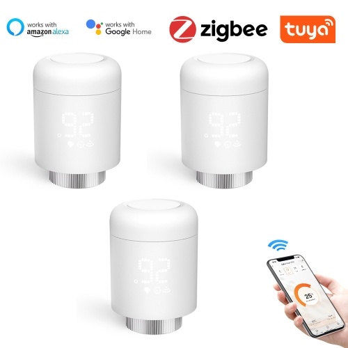 3 pezzi Tuya Zigbee Valvole termostatiche per radiatore Controllo intelligente dell'app wireless per cellulare Termostato per riscaldamento domestico Compatibile con Amazon Alexa Google Home