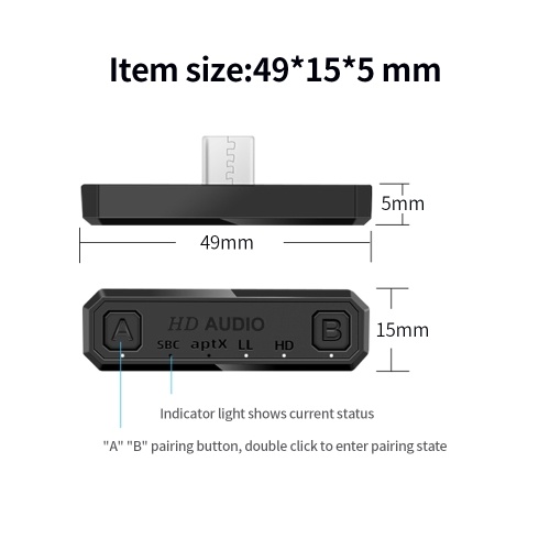 

Portable Wireless Audio Transmitter BT 5.0 Adapter Compatible with Switch Support Dual Connection/Voice Return/aptX HD/LL Black