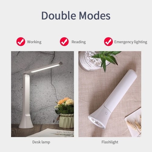 

2-in-1 Touch Control Rechargeable LED Lamp Desk Lamp+Flashlight Eye-caring Lamp for Reading&Emergency Lighting 3 Color Modes White