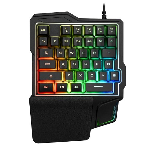 

One-handed Game Keyboard Portable & Light USB Cable Connection 35 Keys Layout Non-slip Soft Rubber Pad Radium-carved Key Cap