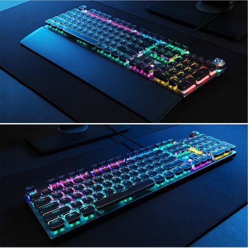 

AULA F2088 104 Keys Wired Gaming Mechanical Punk Keyboard Mixed Light Effect Metal Panel with Wrist Pad Black (синие переключатели)