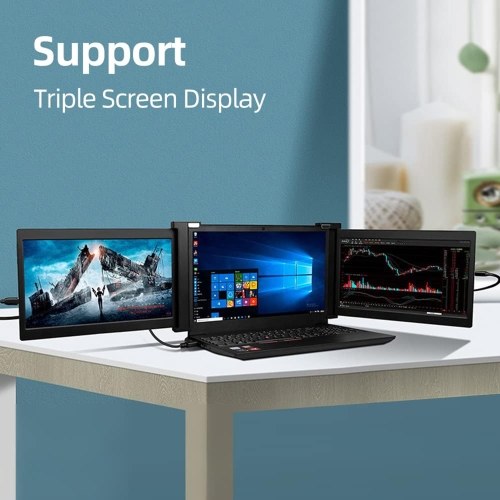 13.3 inch Portable Triple-screen Monitor Laptop Expansion Screen 1920*1080 Resolution Easy Installation for 14-17 inch Laptop 