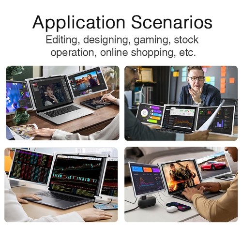 14 inches Portable Triple-screen Monitor Laptop  FHD Expansion Screen with 1 Cable for 2 Displays for Windows, MacOS for 15-17.3 inch Laptop (S400 16:9 Aspect Ratio) 