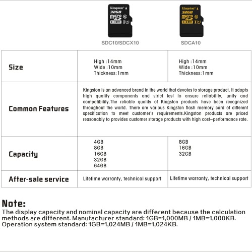 

Kingston Class 10 8GB 16GB 32GB MicroSDHC TF Flash Memory Card