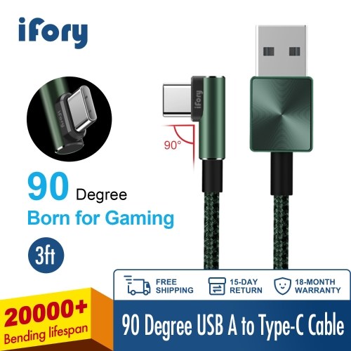 

iFory USB C Cable 6ft / 1.8 Meter 90 degree L 3.0 Fast Charging Micro USB A to USB-C Nylon Braided Cord Unbreakable Gaming Charging