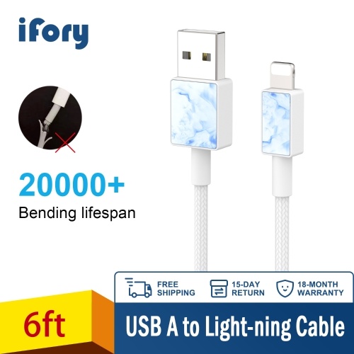 

iFory Phone Charge Lightning Cable Heavy Nylon Braided USB A to Lightning Charging Cable Sturdy Cord 20000+ Lifespan