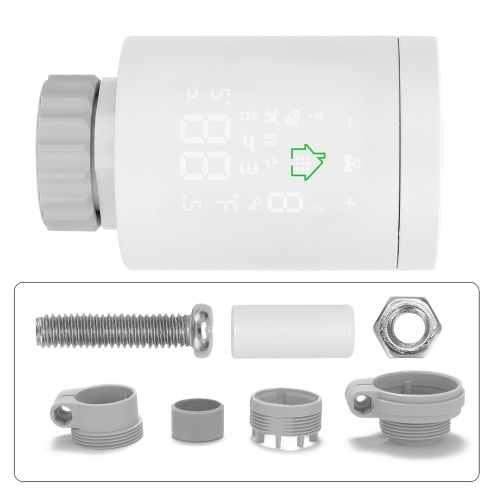 4PCS Tuya ZIGBEE3.0 Intelligent Thermostatic Radiator Valve Programmable Temperature Controller +Tuya ZigBee3.0 Wireless Intelligent Home Gate-way Compatible with Alexa Google Home 