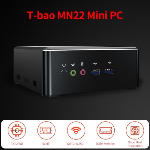 

T-bao MN22 Mini PC AMD Ryzen 3 2200U 16GB RAM 512GB M.2 NVNE SSD Radeon Vega 3 Graphics Mini PC for Home Office UK Plug