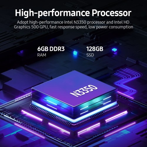 

14.1 inch Laptop Intel N3350 Processor 6GB DDR3 128GB SSD 1920*1080 Resolution Portable Business Office Laptop Silver EU Plug