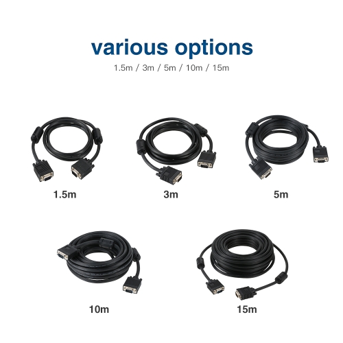 1080p Male To Male Vga 15 Pin Cable 3ft Connectors For Video Computer Tv Projector