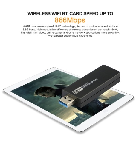 

W97B 1200Mbps WIFI 2.4G and 5.8G Frequency Intelligence Dual Band AC Wireless Network Adapter with BT 4.1